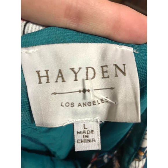 🧺Hayden Teal Floral Print Cold Shoulder High Low Ruffle Midi Dress, L - Picture 4 of 5